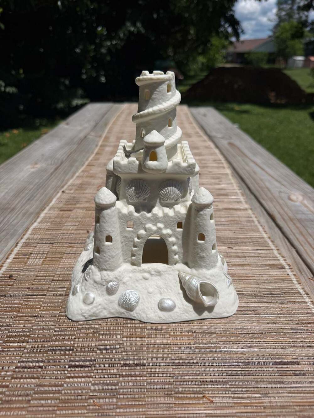 PartyLite P7306 White Bisque Porcelain Sandcastle Tealight Candle Holder